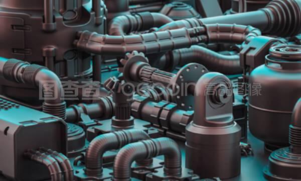 科幻風格的管材及機械零件。