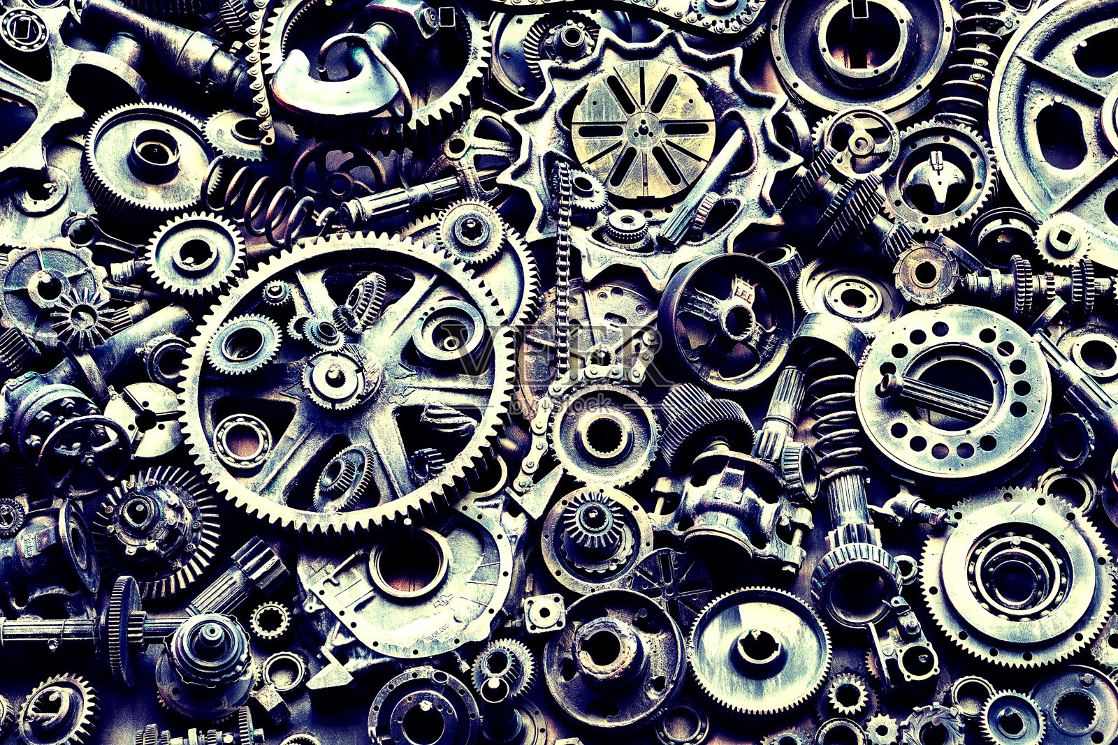 蒸汽朋克的紋理,背景與機(jī)械零件,齒輪,蒸汽朋克齒輪,堆汽車零件,舊生銹的鐵鏈,彈簧,車輪,接近照片攝影